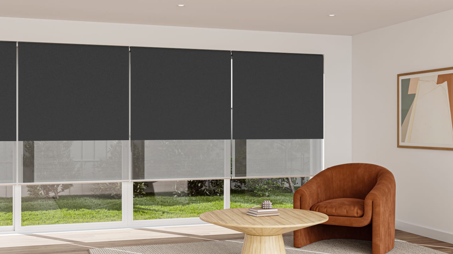 Kew Blockout and One Screen Sunscreen Linked Double Roller Blind in Natural