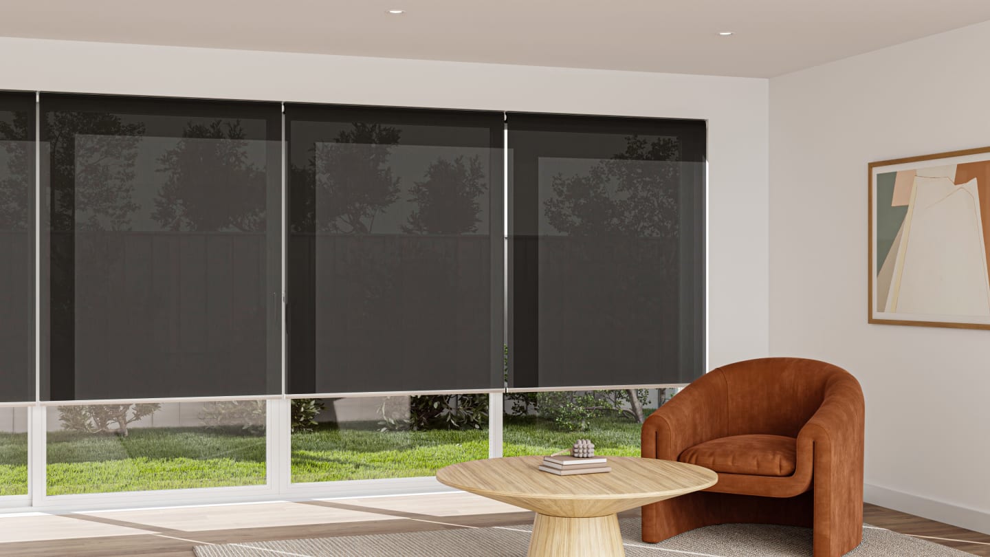 Balmoral LF Light Filtering Linked Roller Blind in Jet LF