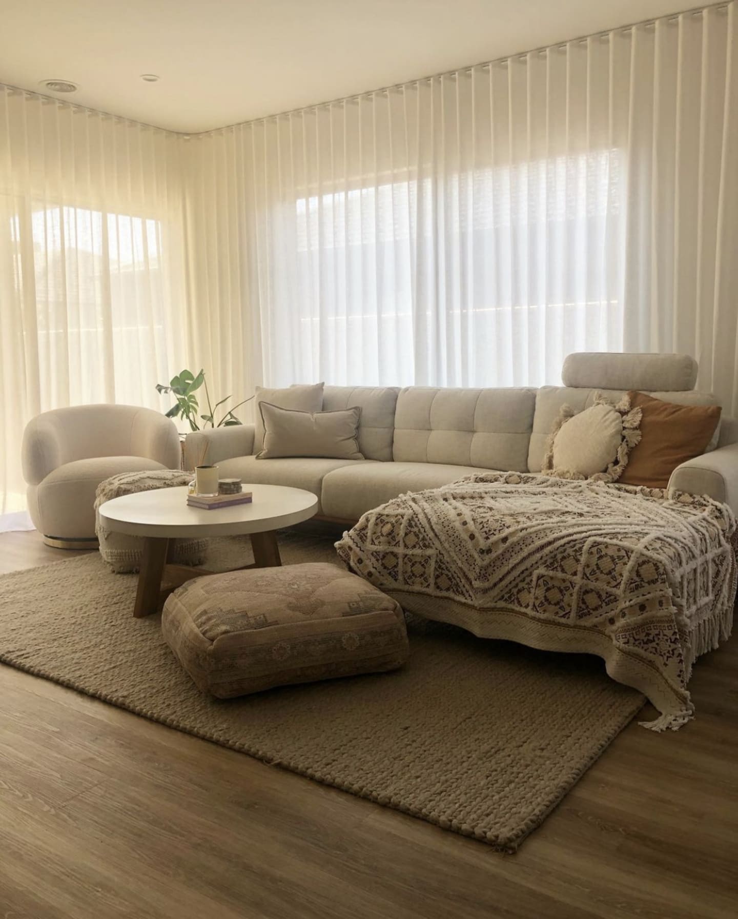 Warm white and linen sheer curtains